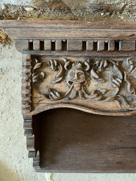 Vintage Carved Wooden Shelf Unit