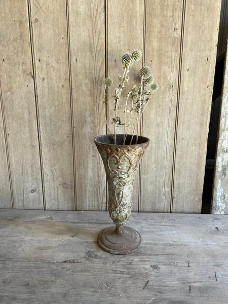 French Floral Vintage Metal Urn