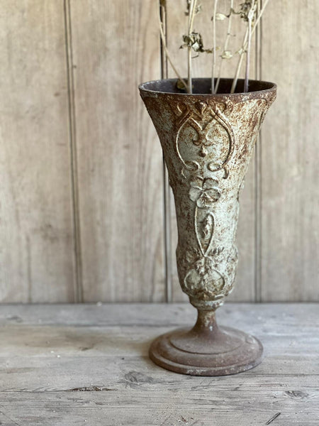 French Floral Vintage Metal Urn