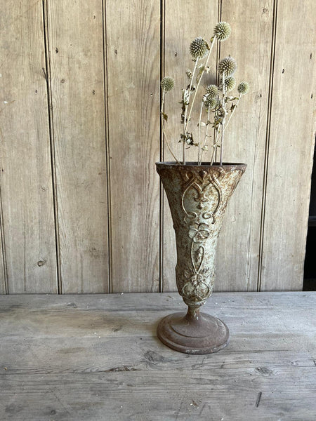 French Floral Vintage Metal Urn