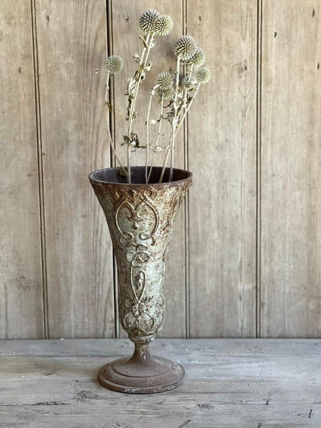 French Floral Vintage Metal Urn