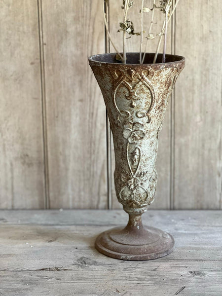 French Floral Vintage Metal Urn