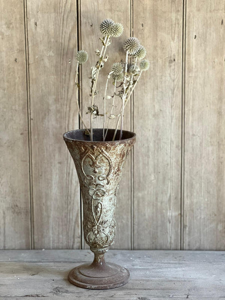 French Floral Vintage Metal Urn