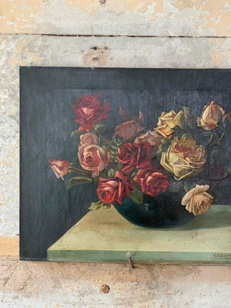 1908 Vintage French Rose Painting