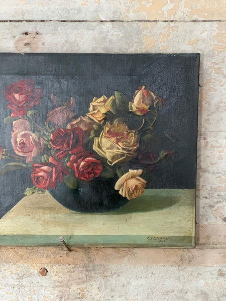 1908 Vintage French Rose Painting