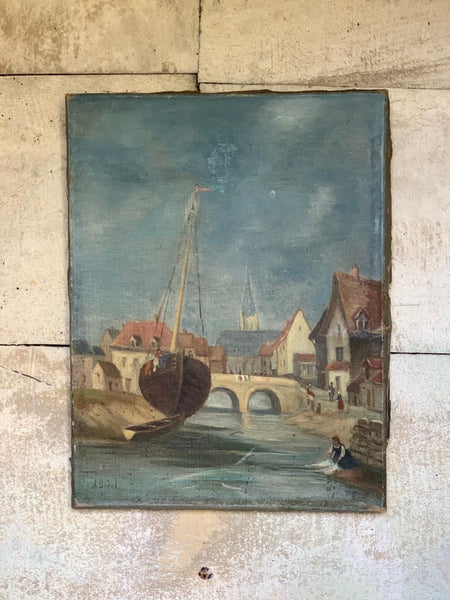 French Boat Painting on Canvas