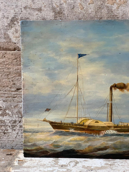 Gorgeous French Vintage Boat Oil Painting on Board
