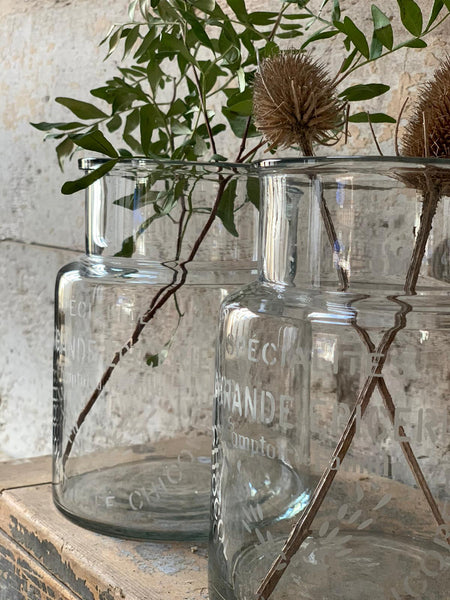 Small French Vintage Etched Glass Jars