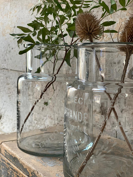 Small French Vintage Etched Glass Jars