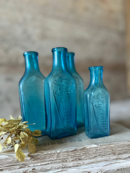 Vintage Blue Glycerine Bottles
