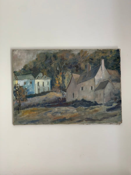 Impressionist Village Scene Oil on Canvas