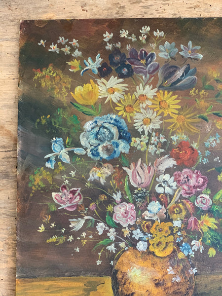 Dark French Floral Painting on Board