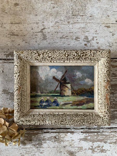 Small Vintage Dutch Windmill Painting