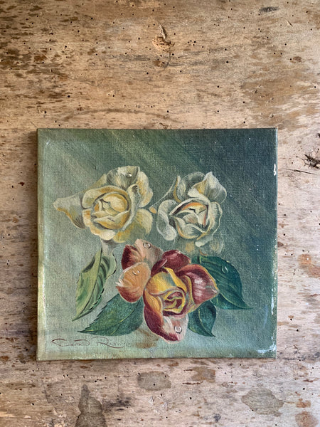 Small French Rose Oil Painting on Canvas