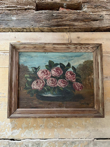 Vintage Framed Roses Painting