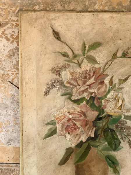 Vintage French Roses Oil Painting on Canvas