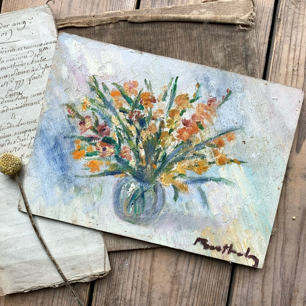Small French Floral Oil Painting, known artist