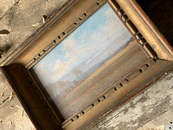 FramedAntique French Oil Landscape on Board 1919