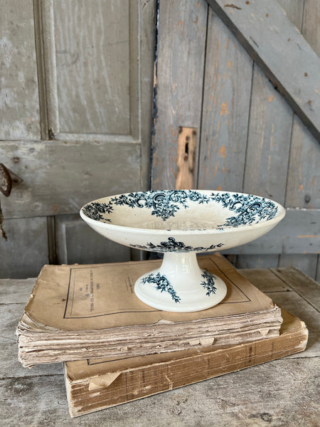 Beautiful French Floral Transferware raised dish