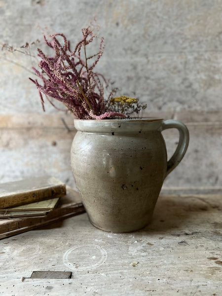 French Vintage Tall Handled Stoneware Pot