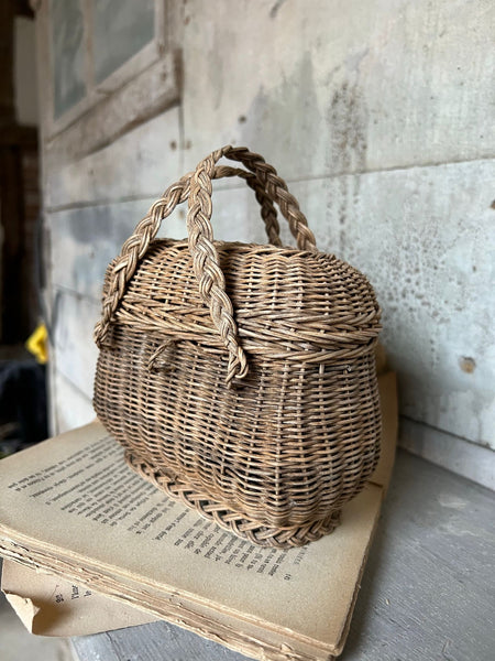 Tiny Vintage Wicker Basket with Handles