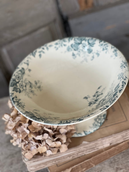 French Floral Transferware raised dish