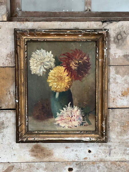 French Vintage Framed Floral Oil Painting