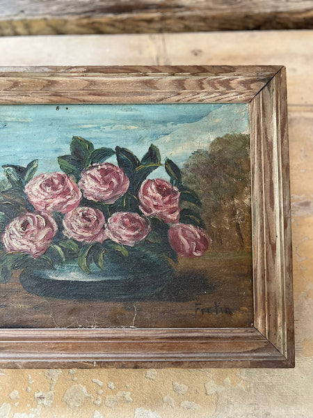 Vintage Framed Roses Painting