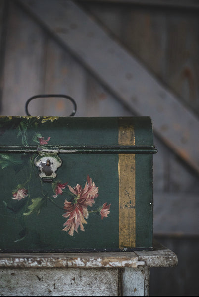 French Vintage Floral Metal Chest