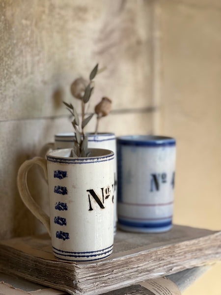 Antique Numbered Spongware Mugs