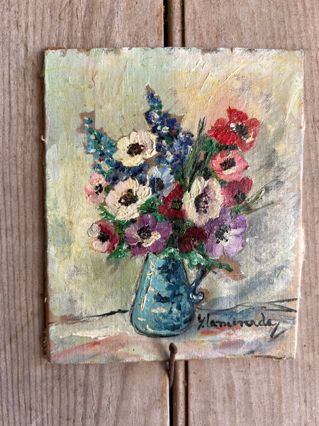 Small French Vintage Floral Oil Painting