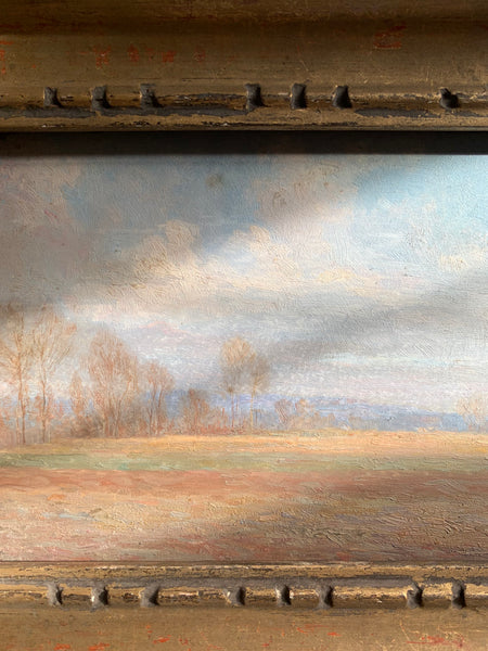 FramedAntique French Oil Landscape on Board 1919