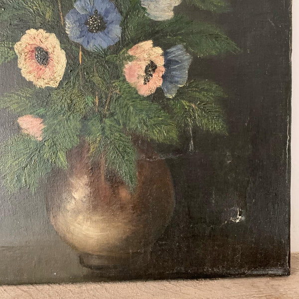 Vintage Dark French Shabby Oil Painting on Canvas