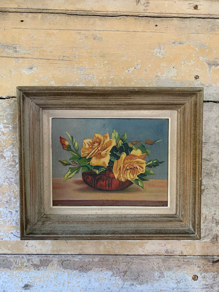 Vintage Framed Roses Painting