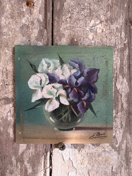 Iris Oil Painting on Board