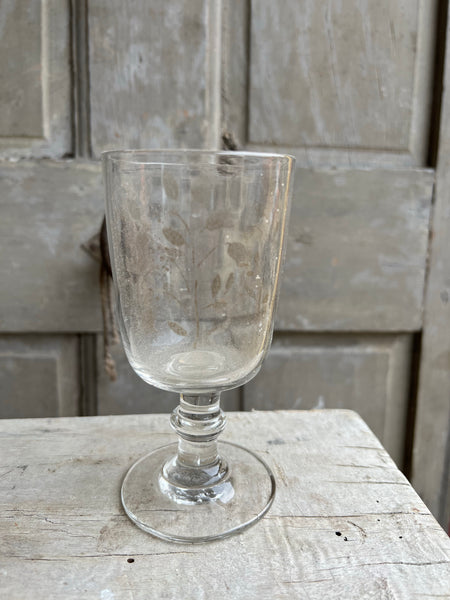 Vintage French Etched Floral Glass Rummer