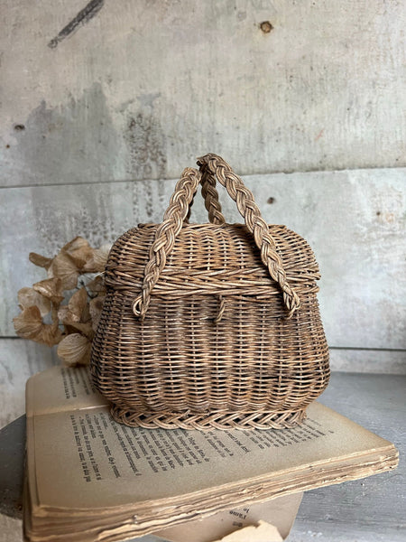 Tiny Vintage Wicker Basket with Handles