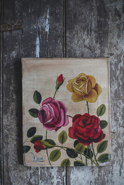 French Floral Folk Art Oil Painting