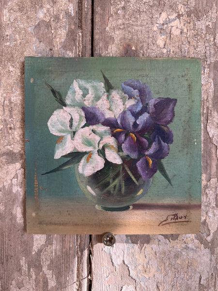 Iris Oil Painting on Board