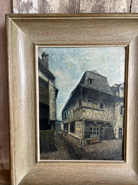 French Medieval Town Framed Oil