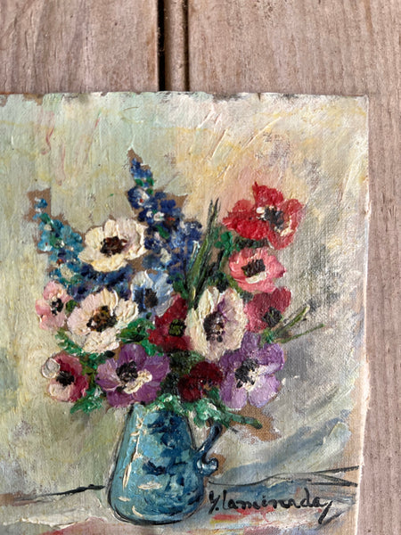 Small French Vintage Floral Oil Painting