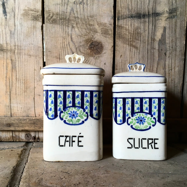 Vintage French Kitchen Caddies - Coffee & Sugar