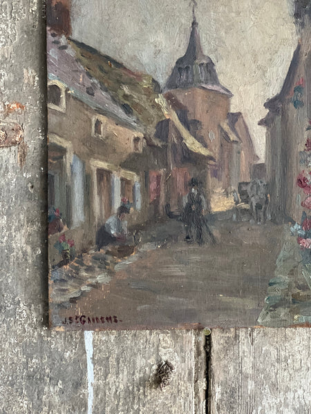 Cute French Village Scene Painting on Board