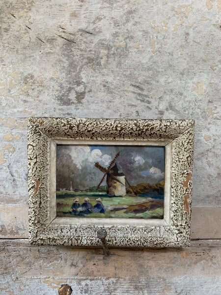 Small Vintage Dutch Windmill Painting