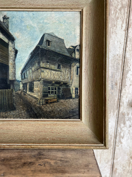 French Medieval Town Framed Oil