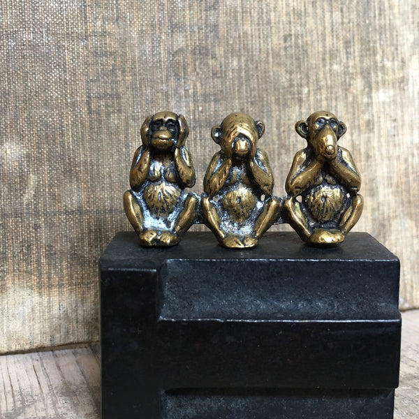 Vintage Brass Three Wise Monkeys (Detailed)