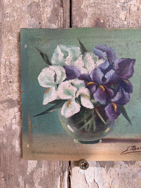 Iris Oil Painting on Board