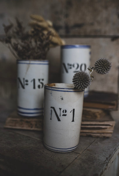 Antique Numbered Spongware Mugs