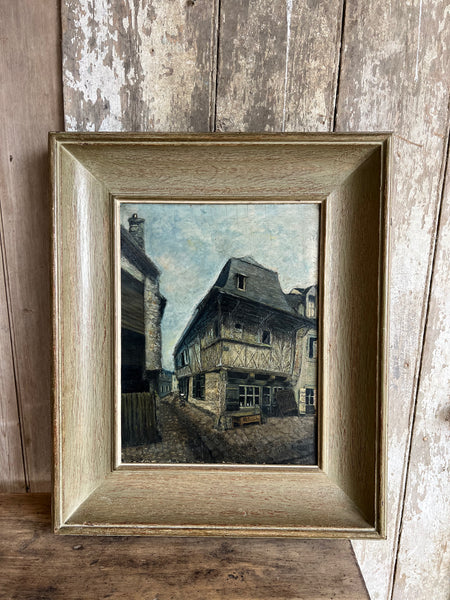 French Medieval Town Framed Oil
