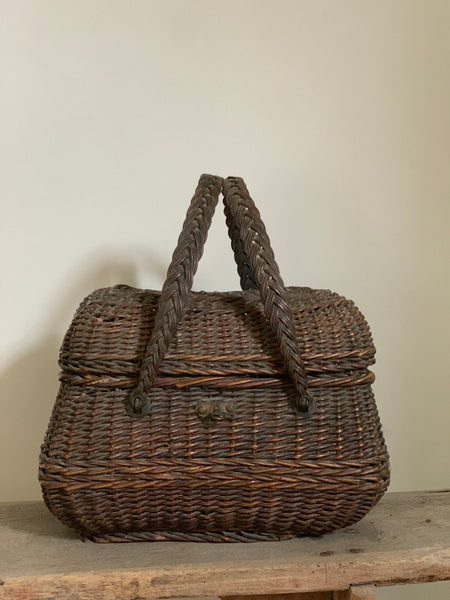Large Vintage Wicker Basket with Handles
